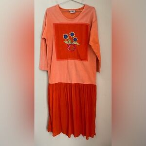 Johnny Was Vintage T-shirt Midi Dress Women’s S Orange Long Sleeve *Flawed Read*